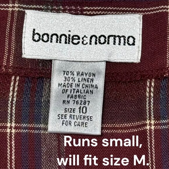 VTG Bonnie & Norma Plaid Wrap Midi Skirt Sz.M Burgundy Tartan Academia 90s Y2K - Picture 11 of 15
